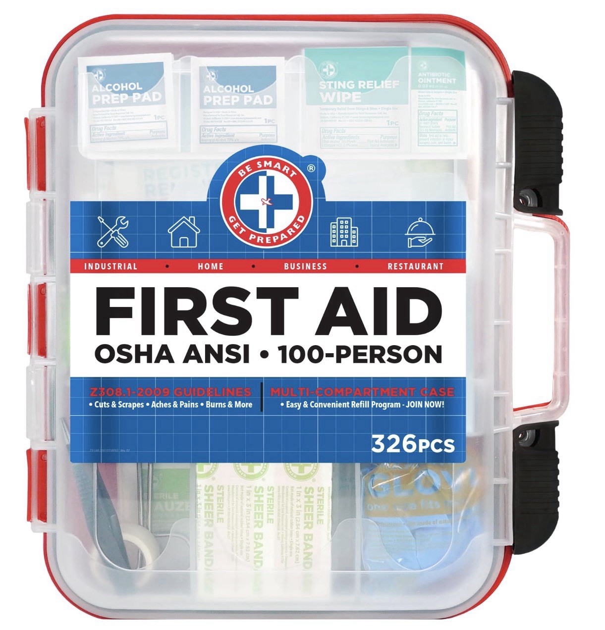 Be Smart Get Prepared 326pc OSHA ANSI 100 Person First Aid Kit Case NEW