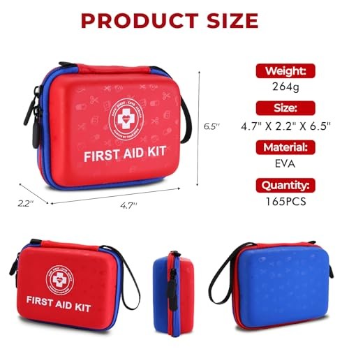Small First Aid Kit – 165 Piece Dual-Color Emergency Medical Kit with Red/Blue
