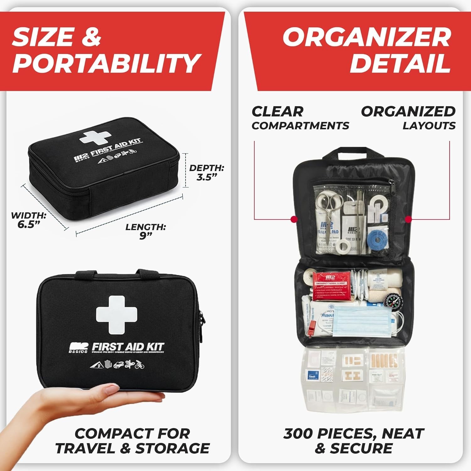 Versatile 300-Piece Emergency First Aid Kit for Home, Car & Adventure Travel