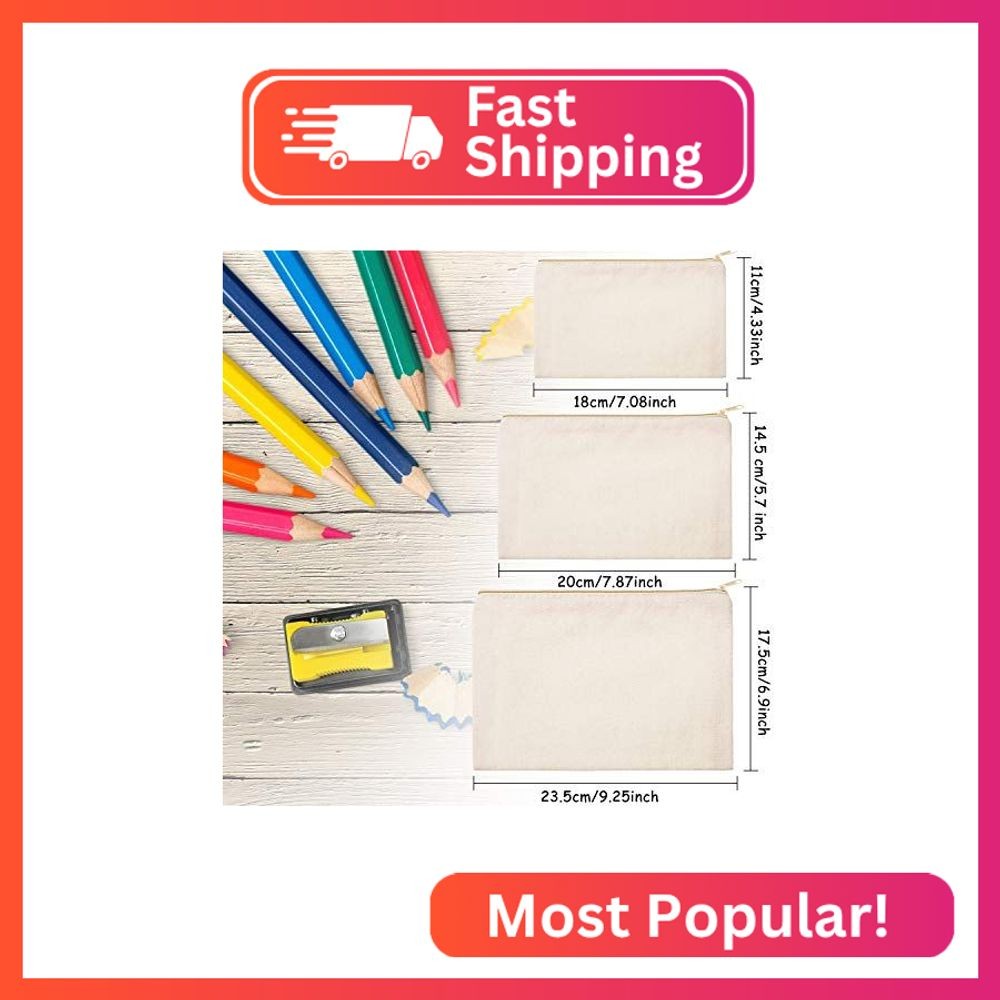 Frienda 12 Pieces Canvas Cosmetic Bag Multipurpose Cosmetic Pouch Zipper Makeup