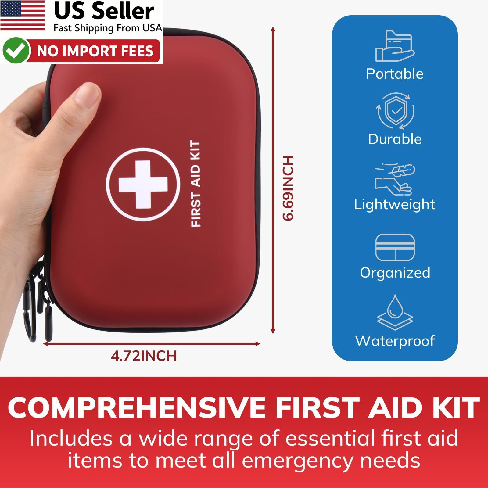 144 Piece Mini First Aid Kit Water Resistant Hard Case Emergency Medical FROM US