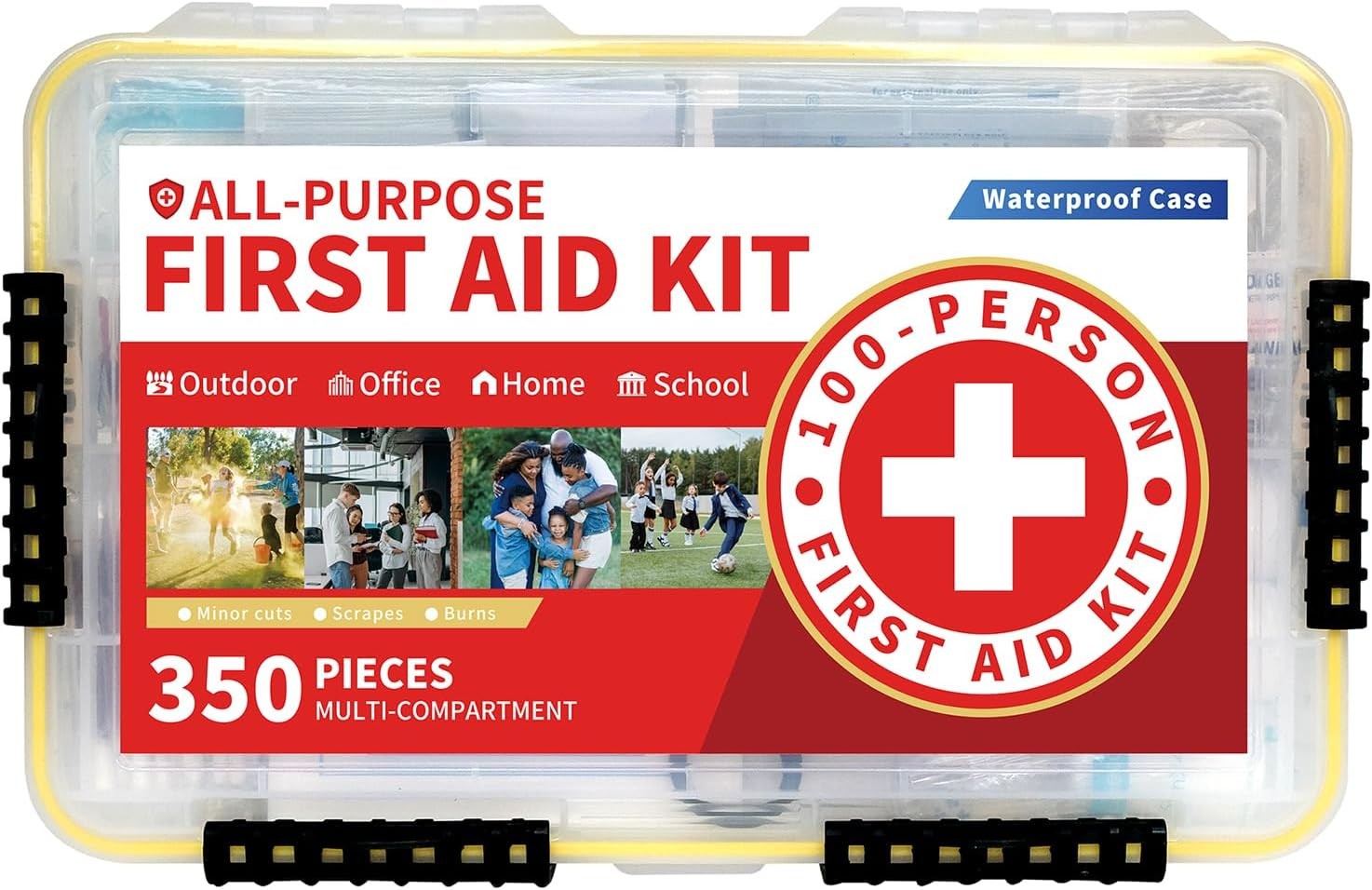 350-Piece All-Purpose 100-Person Emergency First Aid Kit – Waterproof Plastic