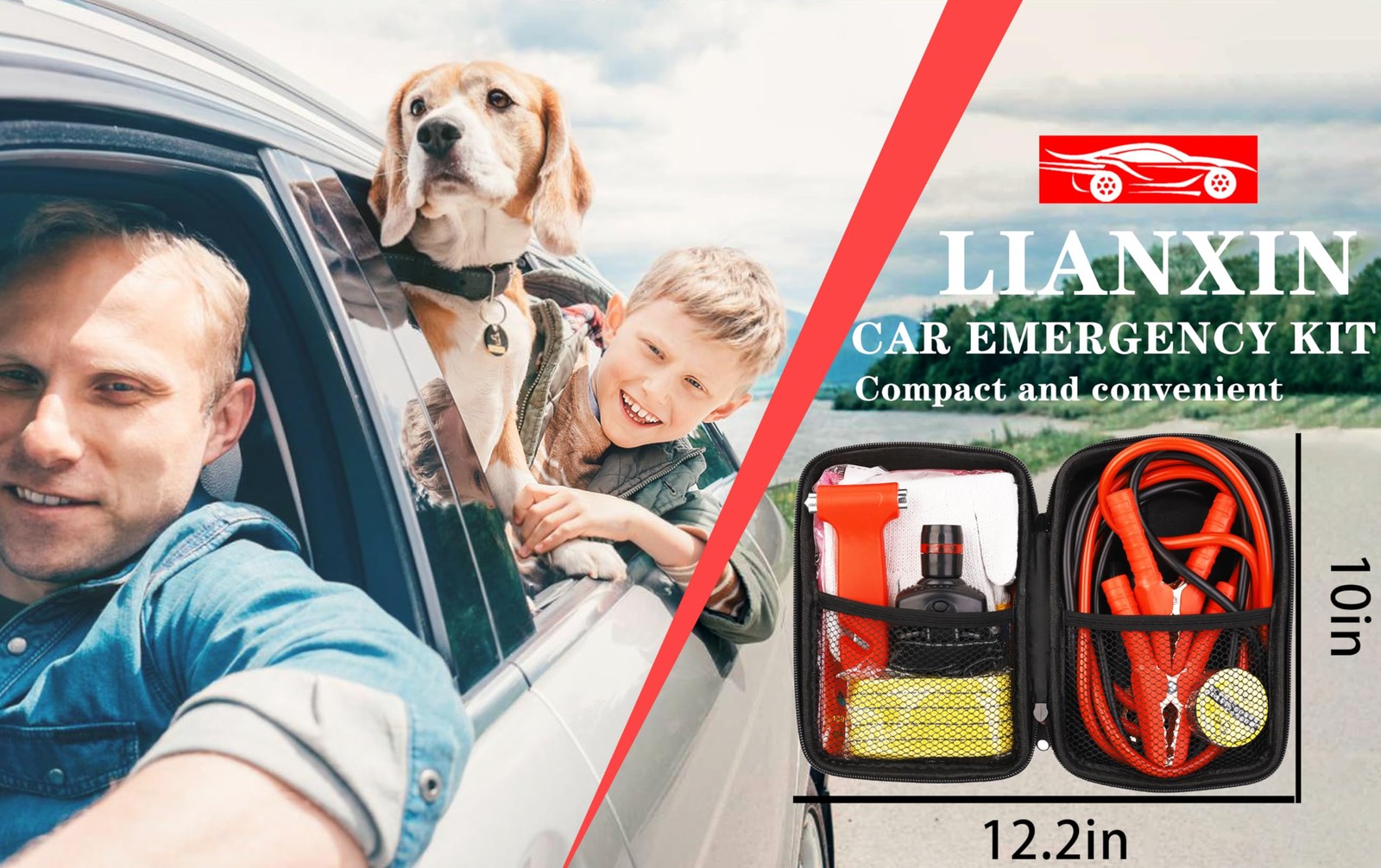 LIANXIN Car Roadside Emergency Kit, with Jumper Cables Automotive Black