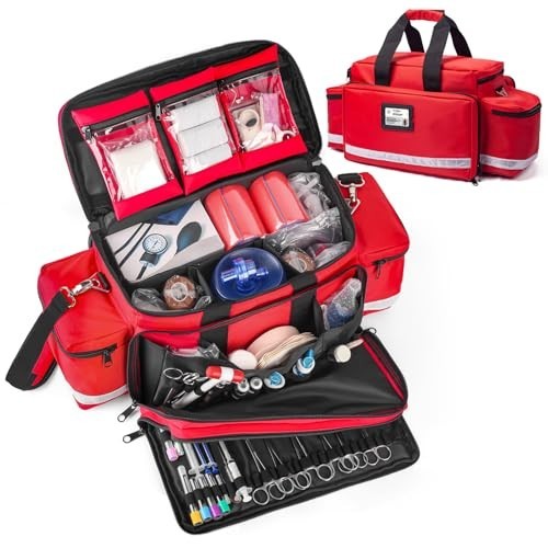 Large Empty First Aid Bag 26" – Water-Resistant EMT Medical Kit, Reflective, 4 D