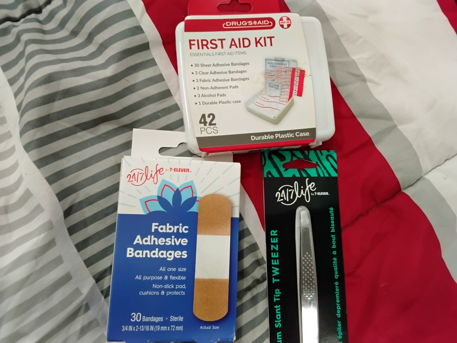 First aid kit set. Medic Kit Tweezers and Band Aids. For Healing and Recovery.