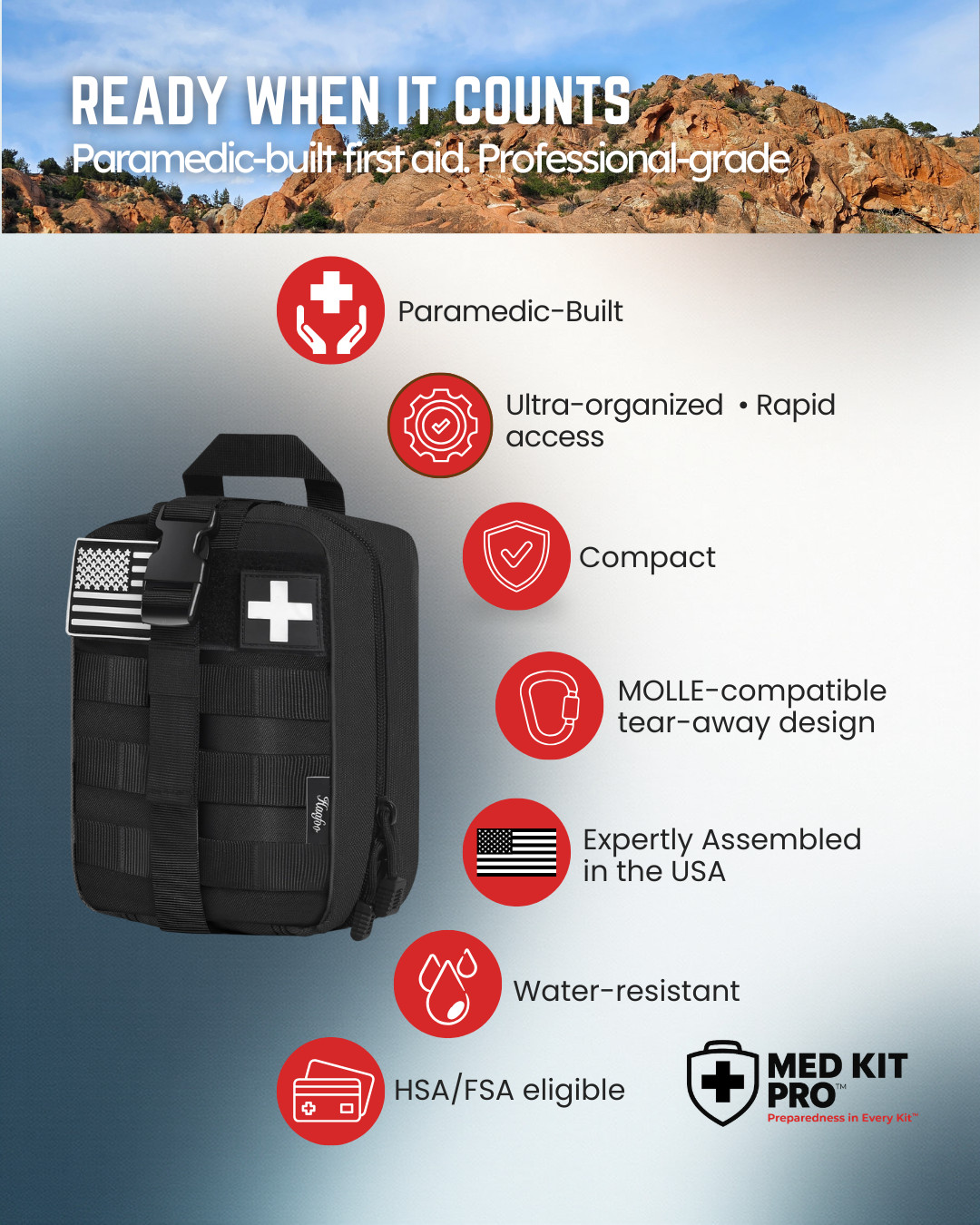 MED KIT PRO Large Family First Aid Kit w/ BleedStop 115pc Paramedic-Built