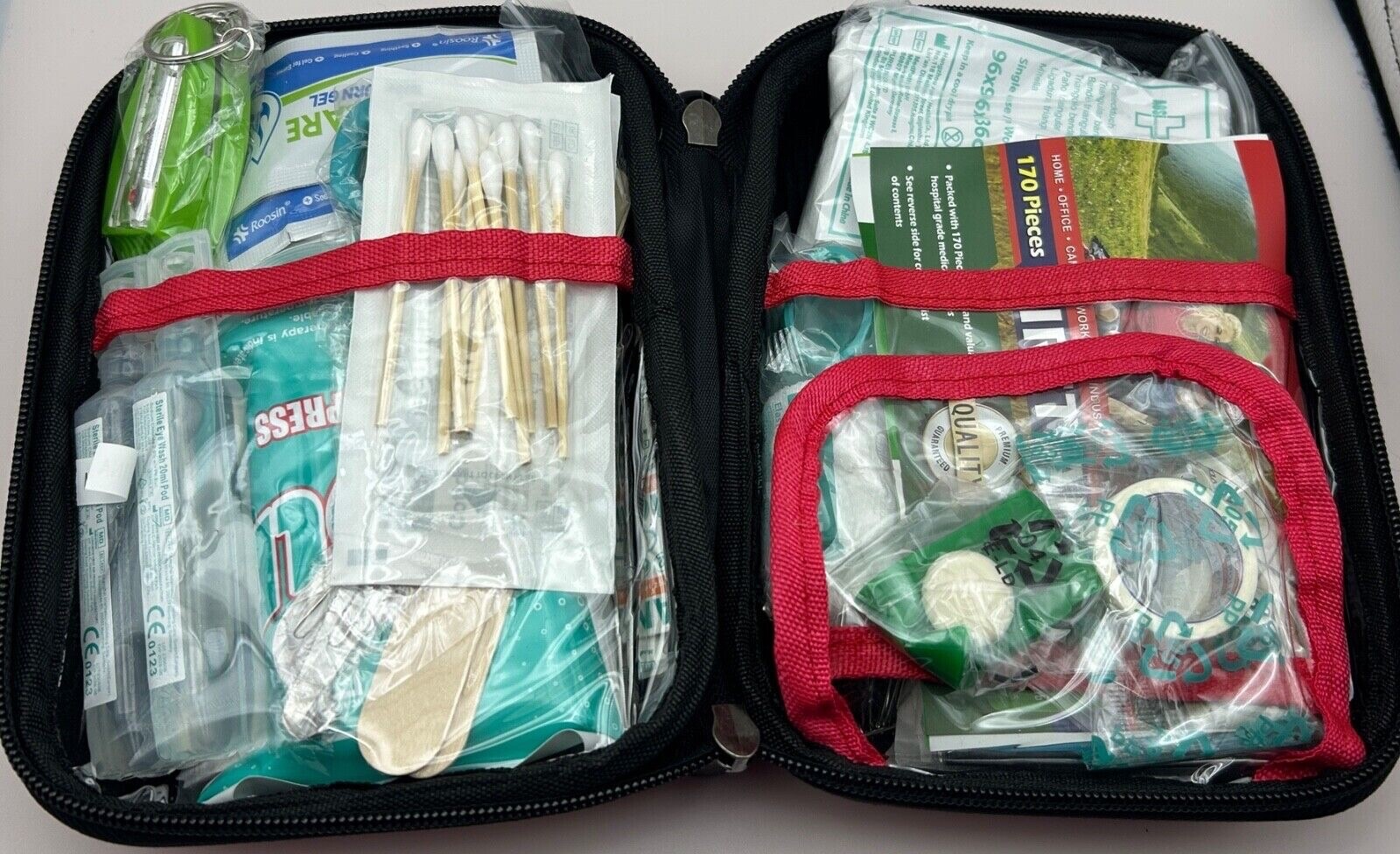 170 Pc First Aid Kit Emergency Trauma Military Survival Camp Burn Relief Saline