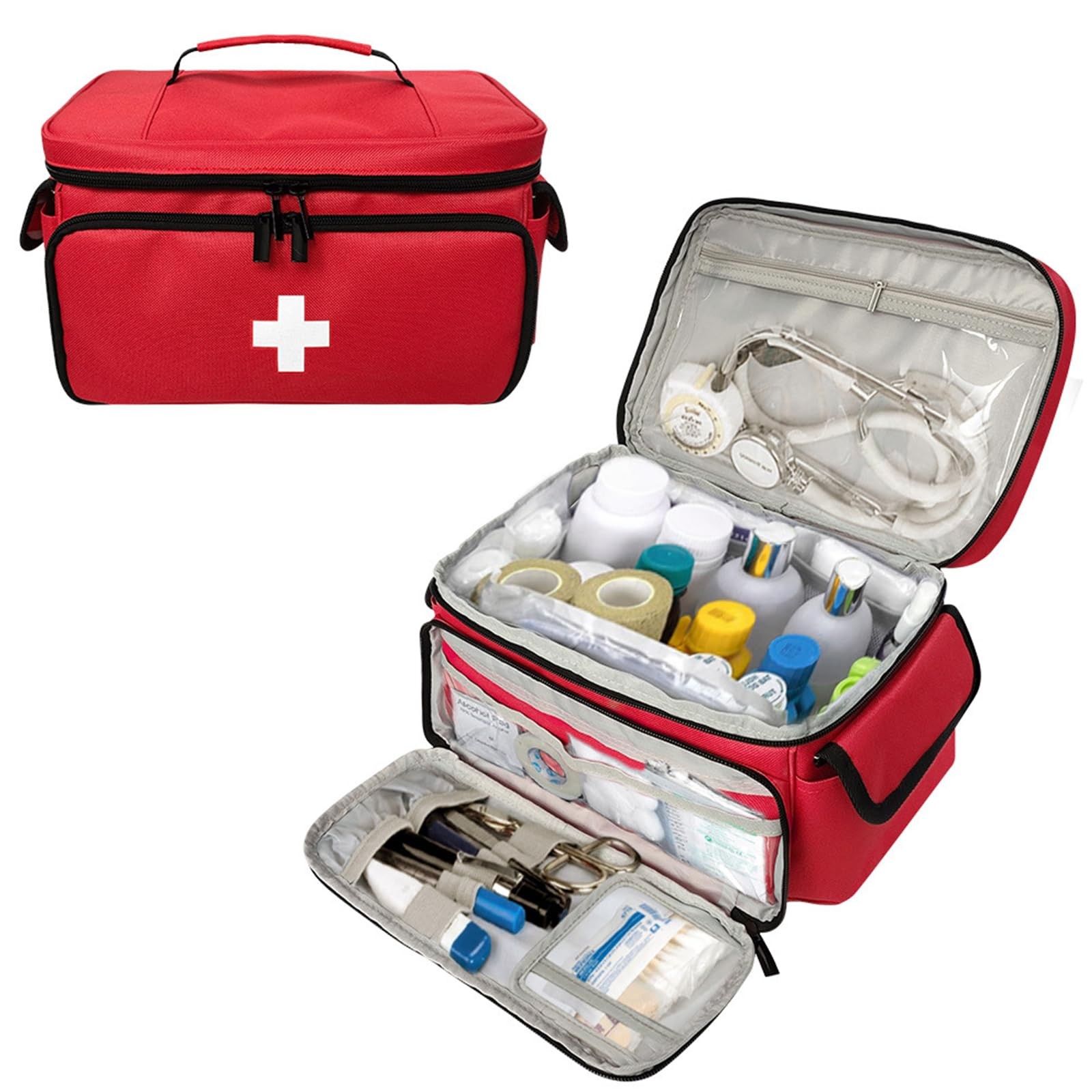 Petyoung Medicine Bag, Large Capacity Empty First Aid Medium, Red