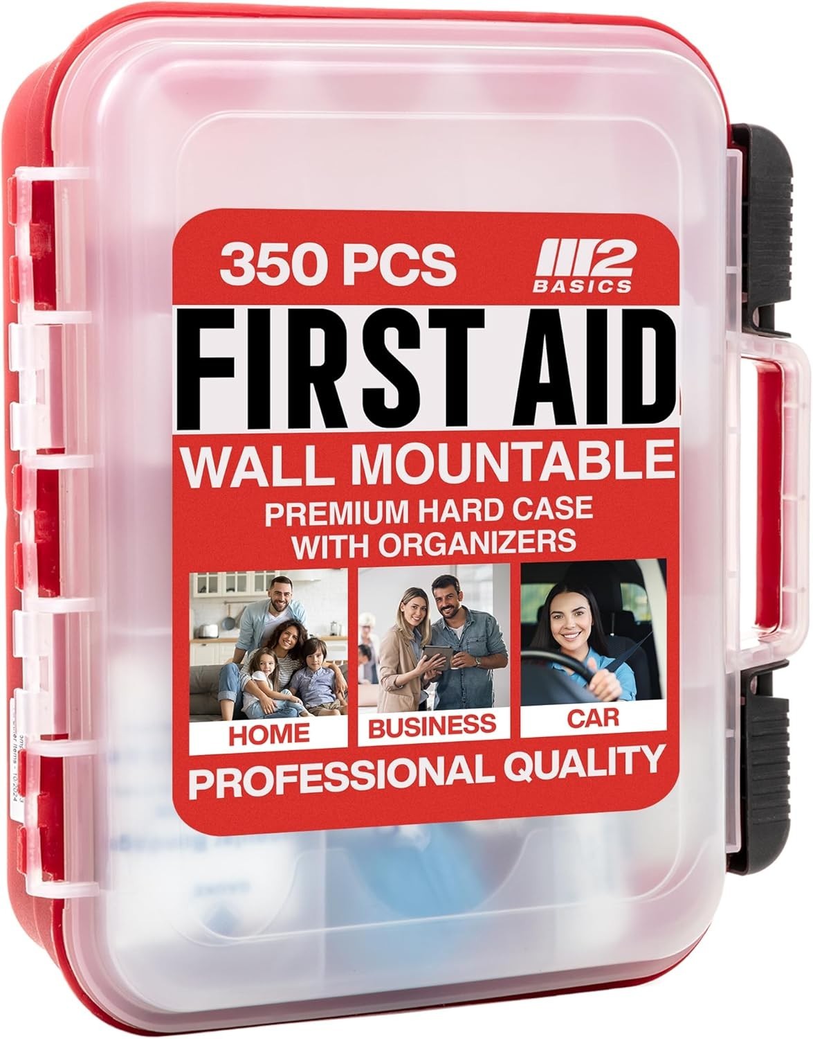 Complete 350-Piece Medical Emergency Kit with Wall Mount Hard Case & Easy Access