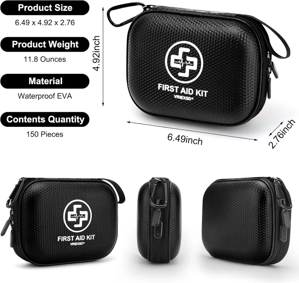 Vriexsd Mini First Aid Kit 150 Piece Waterproof Hard Shell Medical Emergency Kit