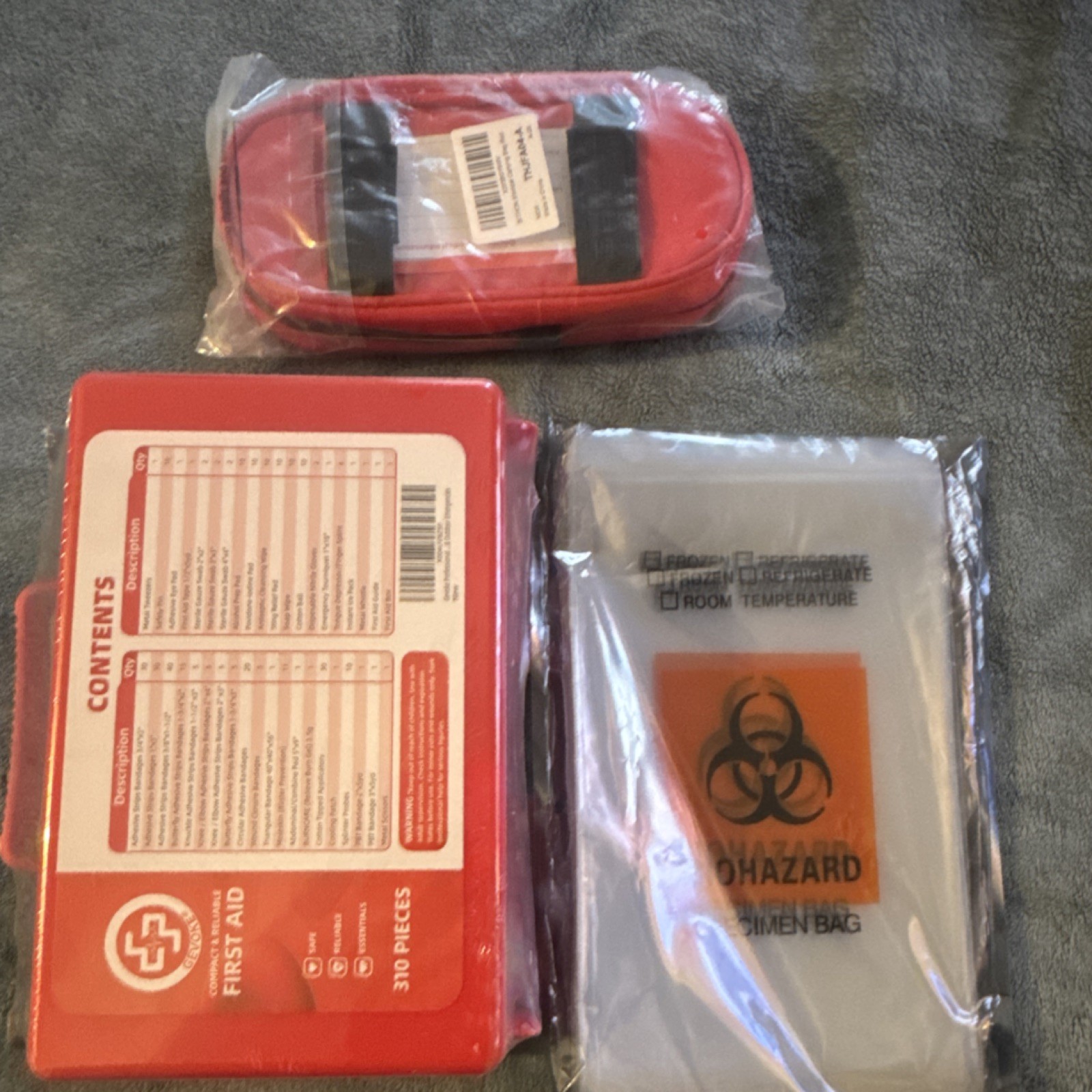 GEVOKE 310PCS First Aid Set Kit, Red/Clear, Includes Biohazard Specimen Bags