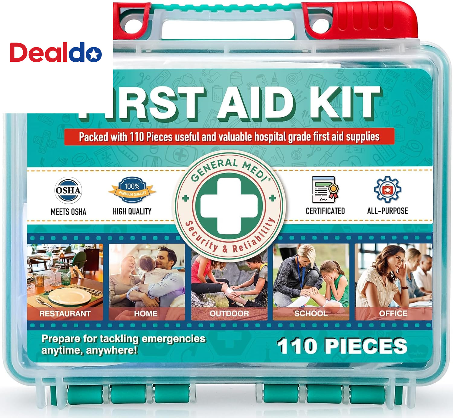 110 Pieces Small First Aid Kit – Hardcase First Aid Box – Contains Premium Medic