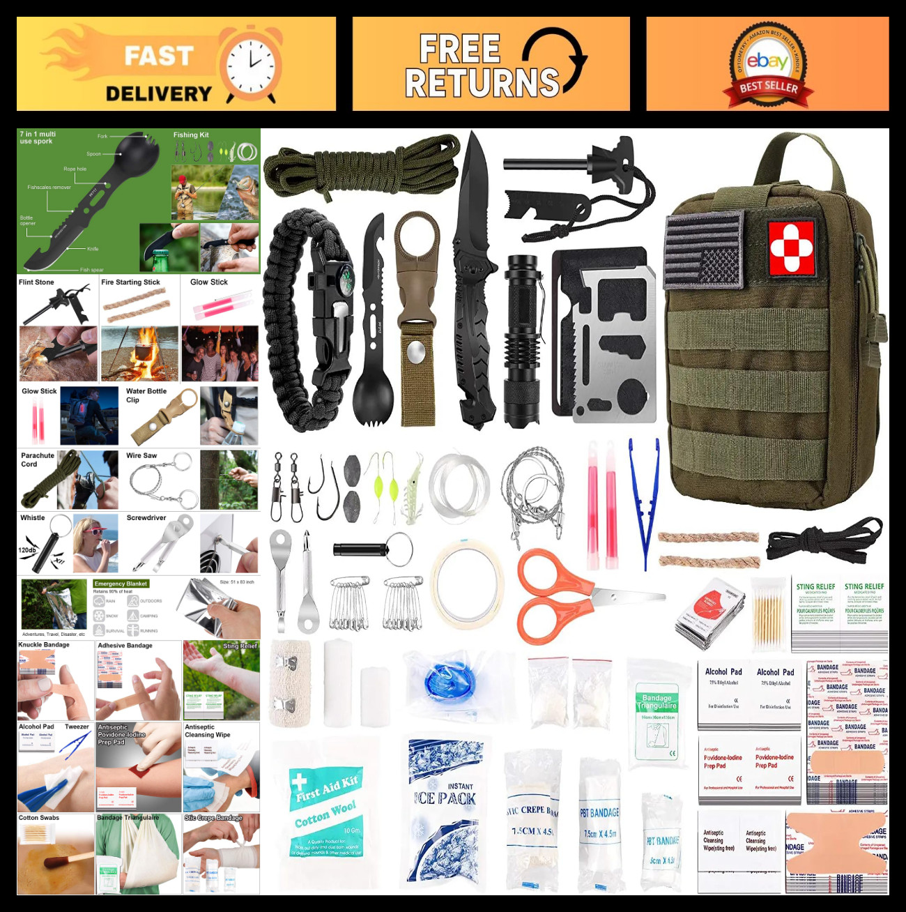 216 Pcs Survival First Aid Kit – Emergency Gear for Hiking, Camping, & Outdoor A