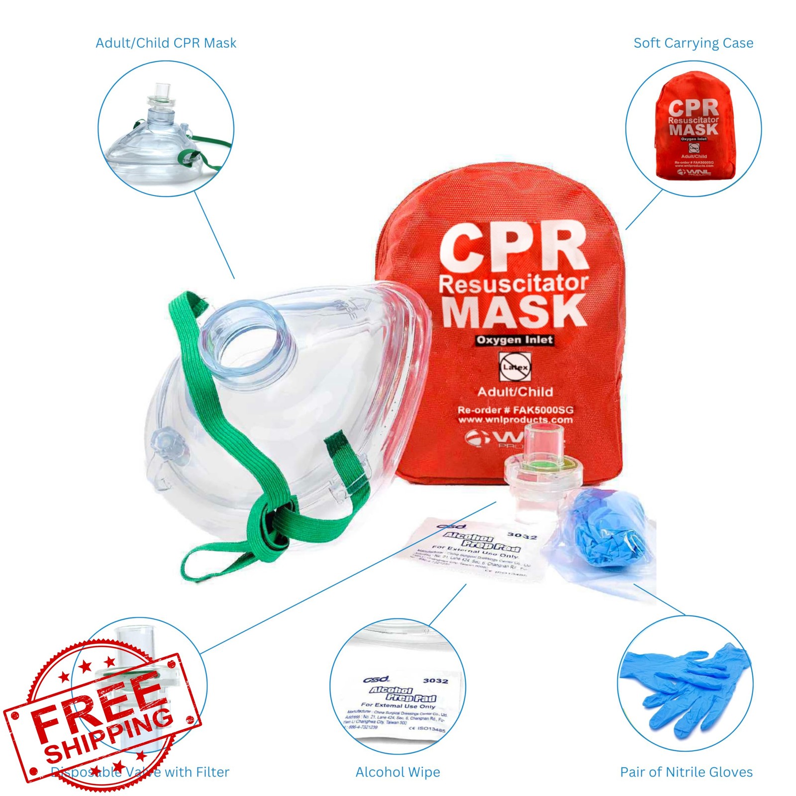 WNL CPR Rescue Mask Adult Child, Pocket Resuscitator Kit 2 Pack