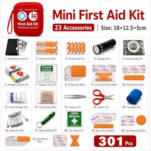 First Aid Kit 301 Piece – Fully Stocked Survival Emergency Kit for Home, Car,