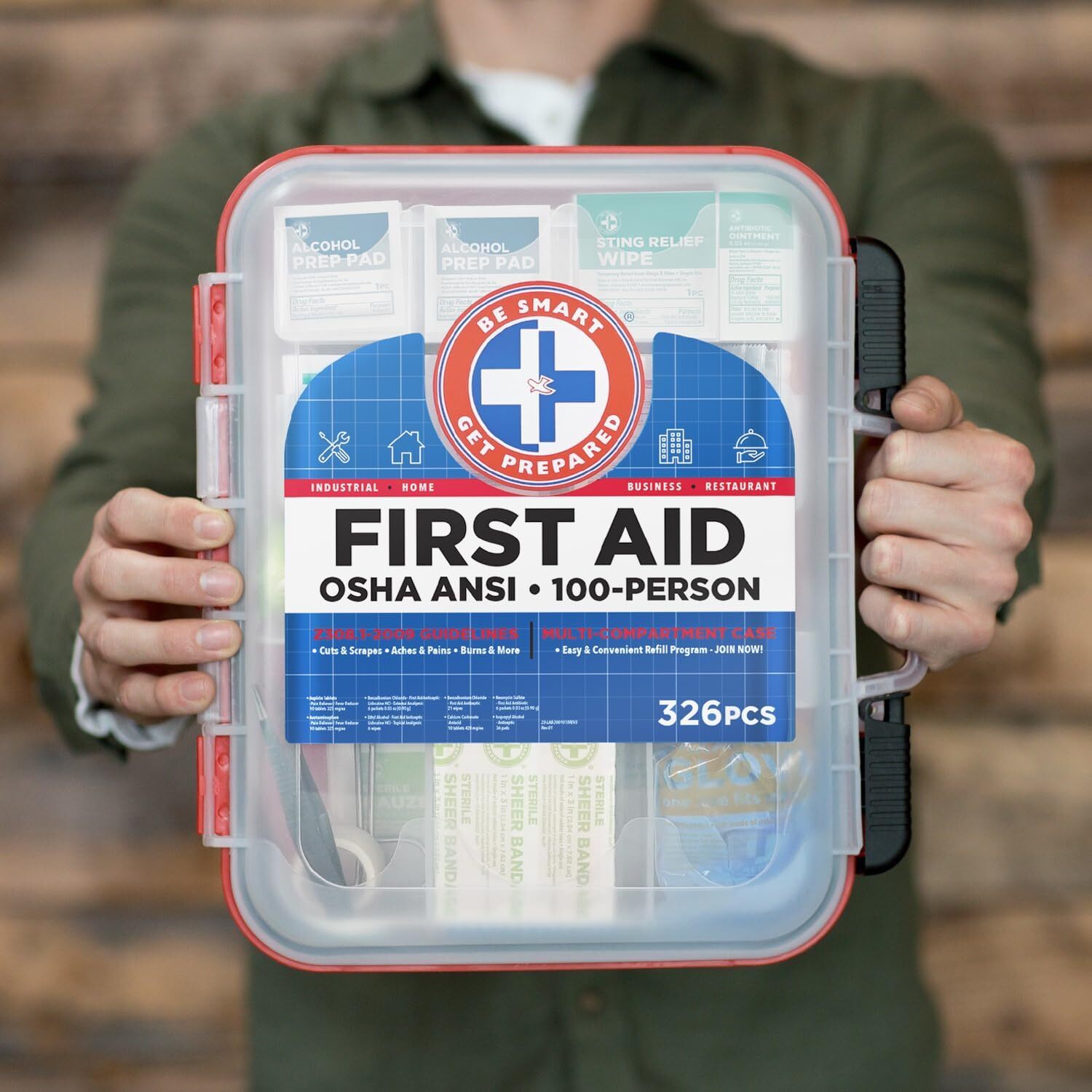 326 Piece First Aid Kit Portable Rugged Case For Home And Business Safety