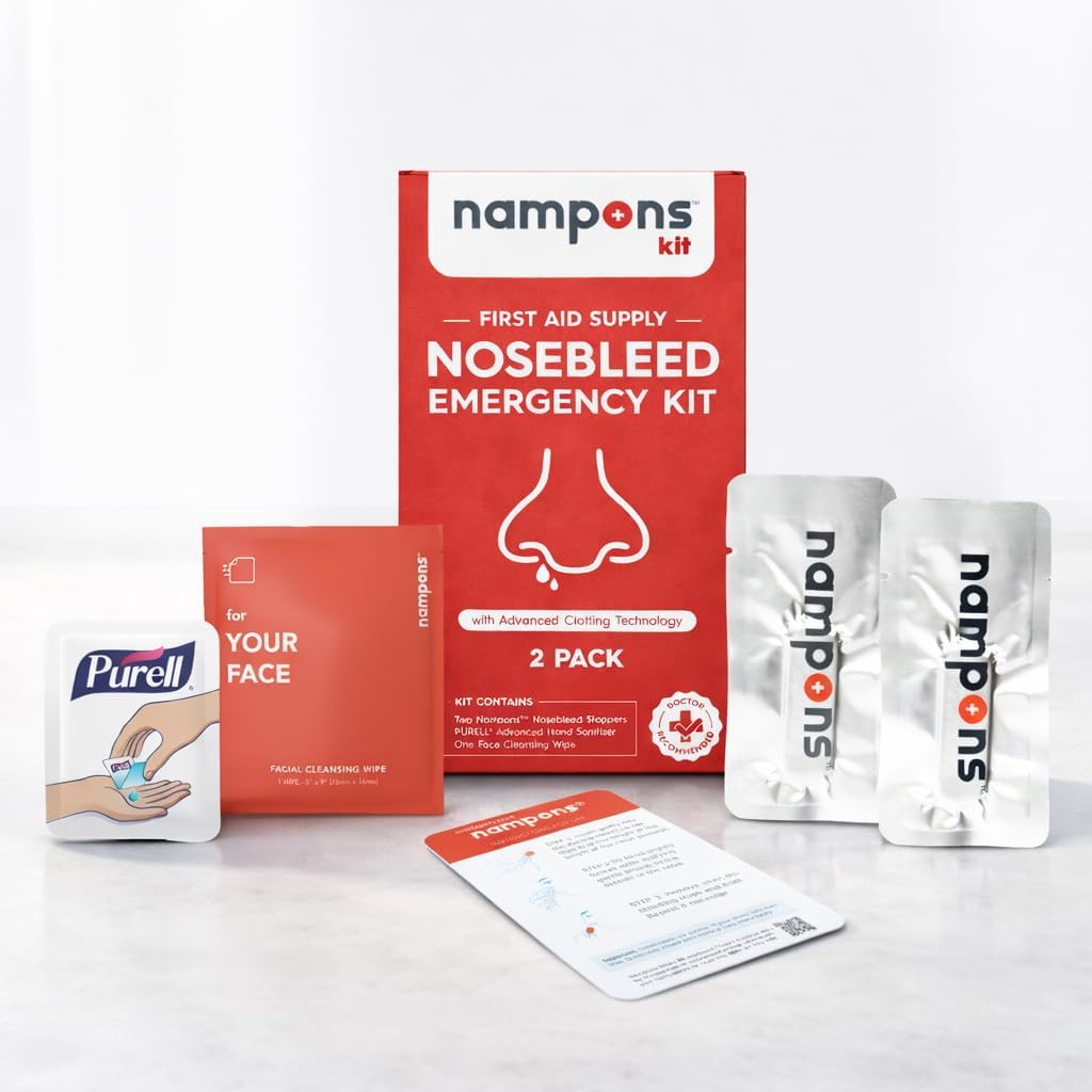 Emergency Nosebleed Kit with Advanced Clotting Technology by Nampons. Kit Includ