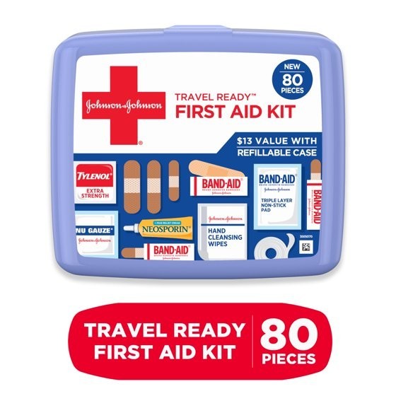 Band-Aid Travel Ready Portable Emergency First Aid Kit for Minor Wound Care with