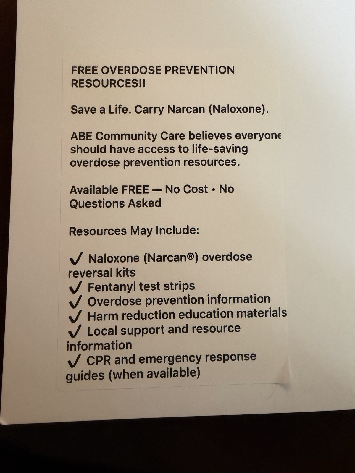 ABE Community Care Portable Emergency Preparedness Kit w/ CPR Mask, Wipes