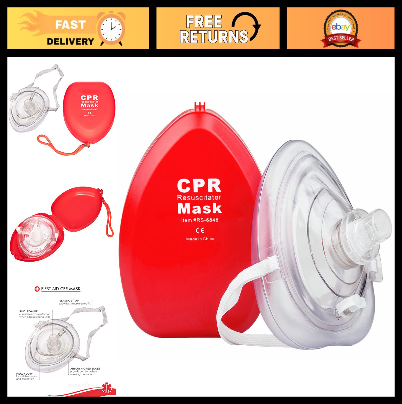 CPR Rescue Mask for Adults & Kids, Detachable Valve, Pocket Resuscitator Kit, Re