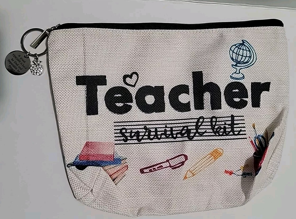 *BRAND NEW* Teacher Survival Kit Pouches With Apple Keychain and Charm FREE SHIP