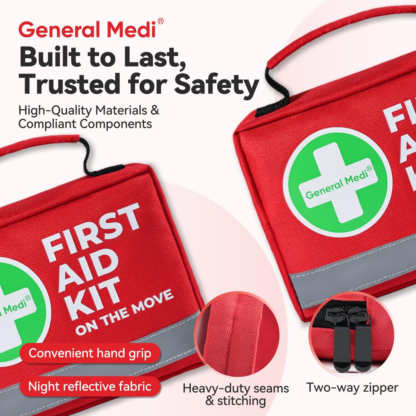 General Medi First Aid Kit 150 Pcs Small Compact Emergency Bag Travel Home Car