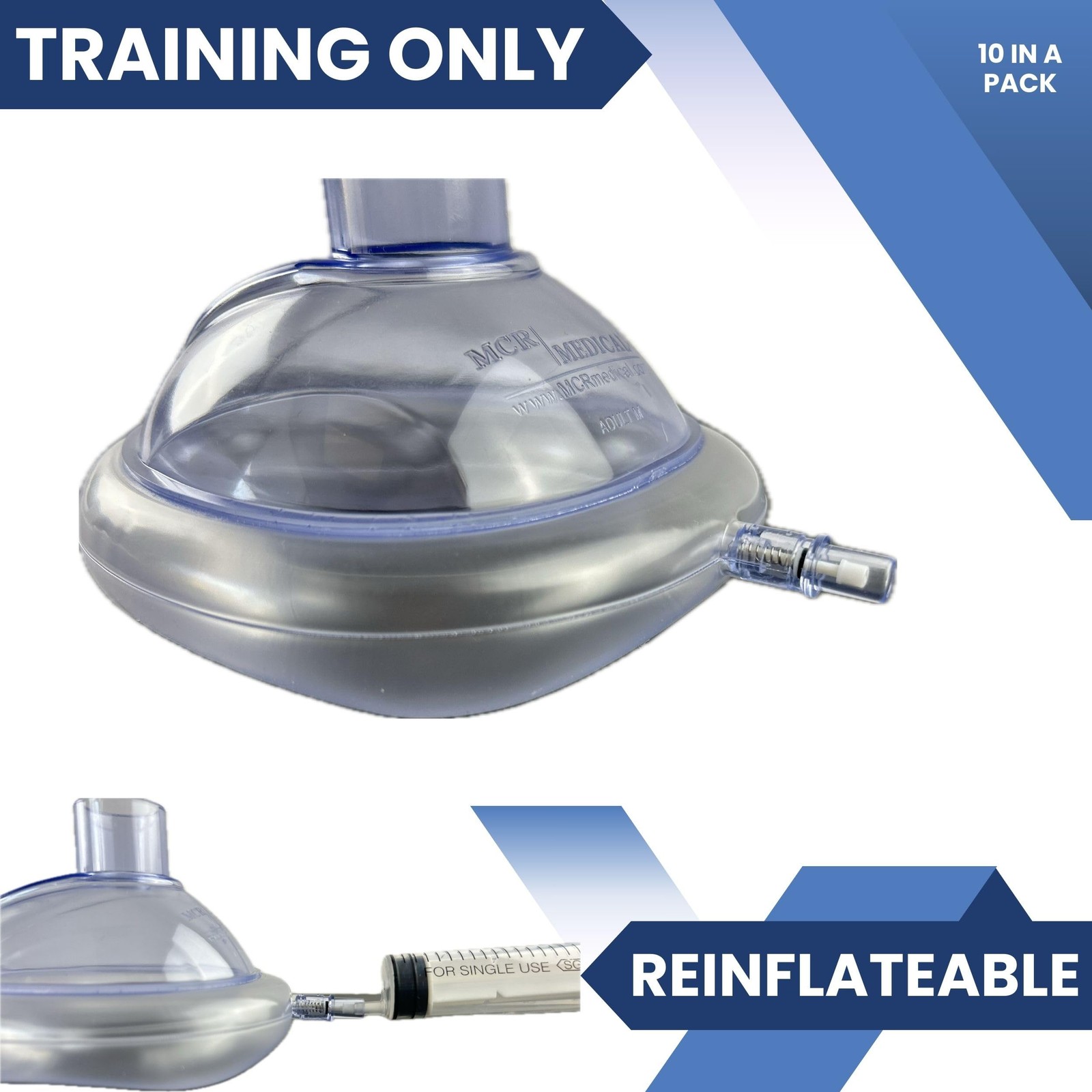 Pack of 10 Training CPR Masks, Adjustable-Adult w Valves, MCRTM-AR