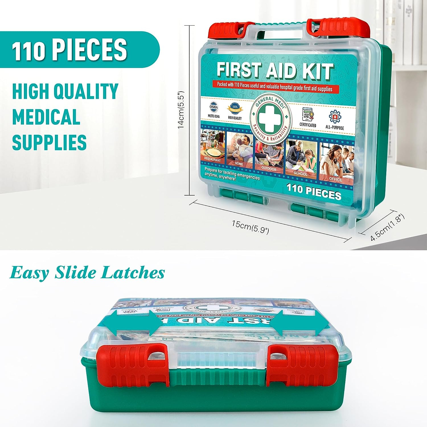 Kit Primeros Auxilios 110 Piezas Caja Dura Suministros Medicos Viaje Oficina Cam