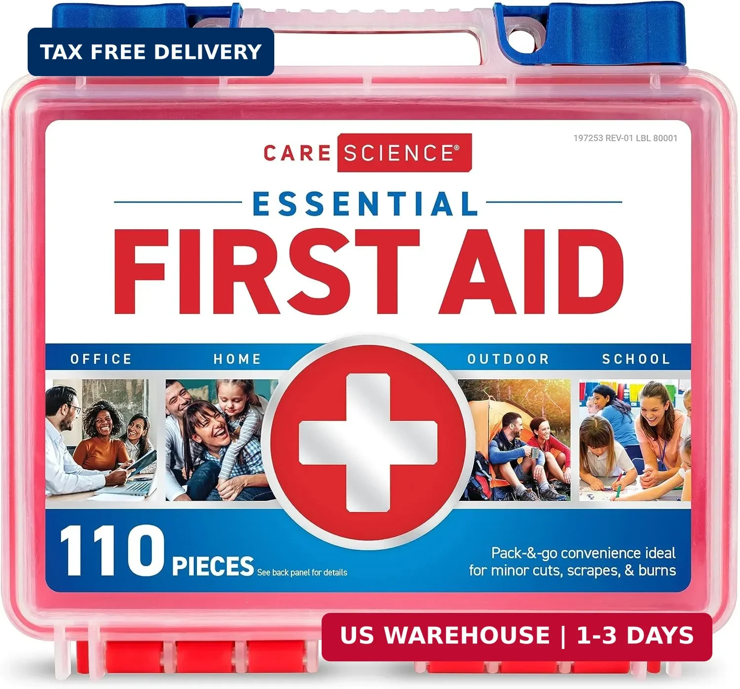 Care Science First Aid Kit, 110 Pieces | Professional Use for Travel, Work, Scho