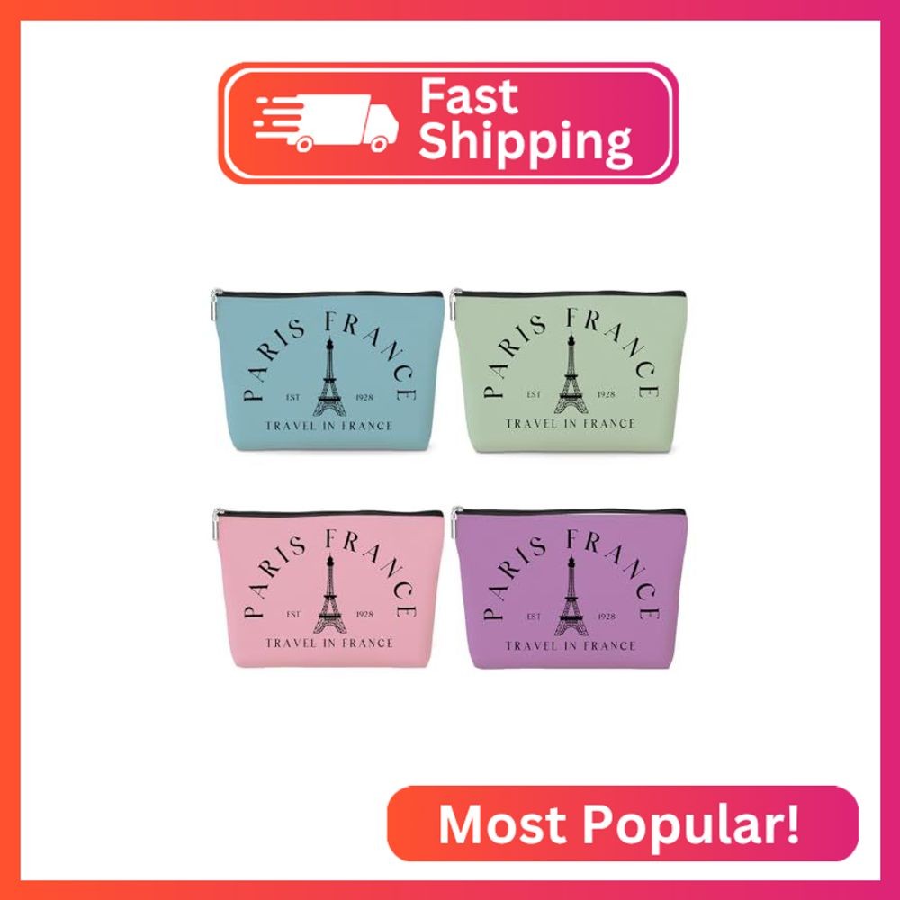 4 Pack Parisian Makeup Bag Paris Gifts for Paris Lover Travel in France Cosmetic