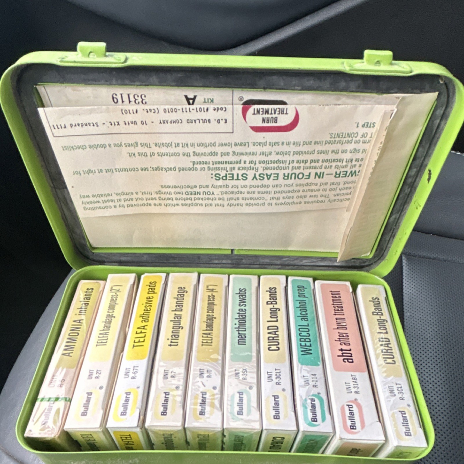 Vgt Bullard First Aid Set Green Metal Case Portable Bandages & Medical Supplies