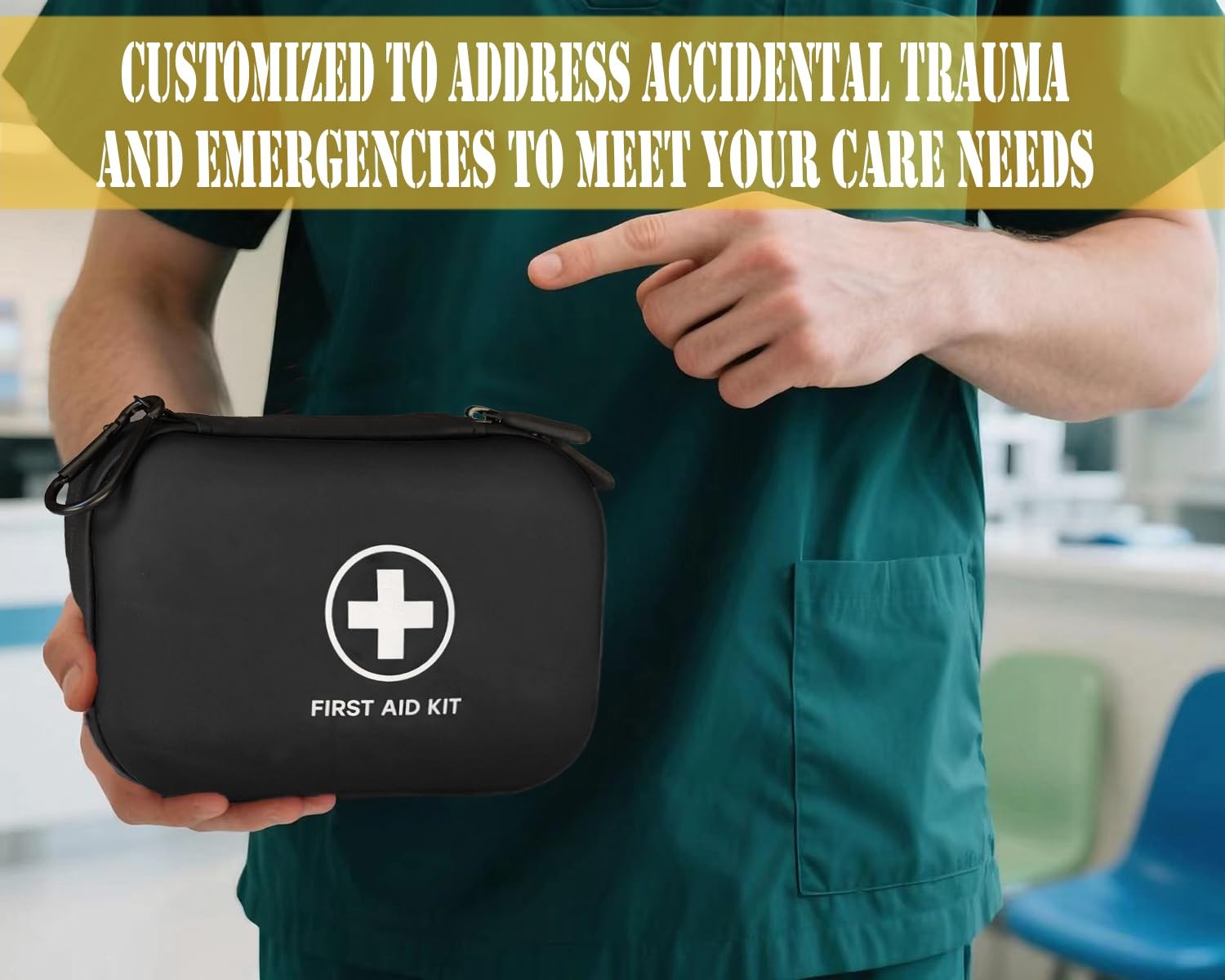 First Aid Kit 196 Piece Waterproof Medical Kit Hard Shell Portable, Black