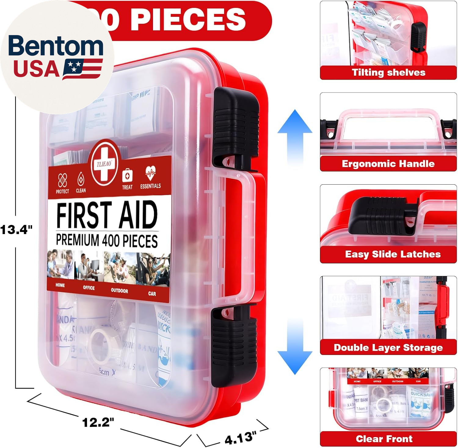 400 Pieces All-Purpose First Aid Kit – Organized Dual-Layer Wall – Professional