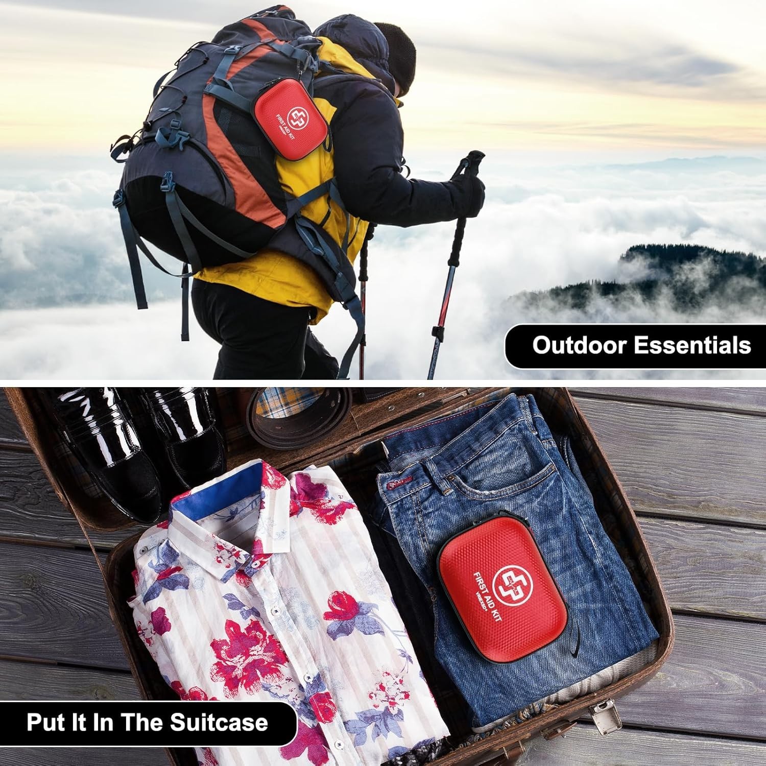 Mini First Aid Kit 150pcs Waterproof Hard Case for Home Car Travel Outdoor