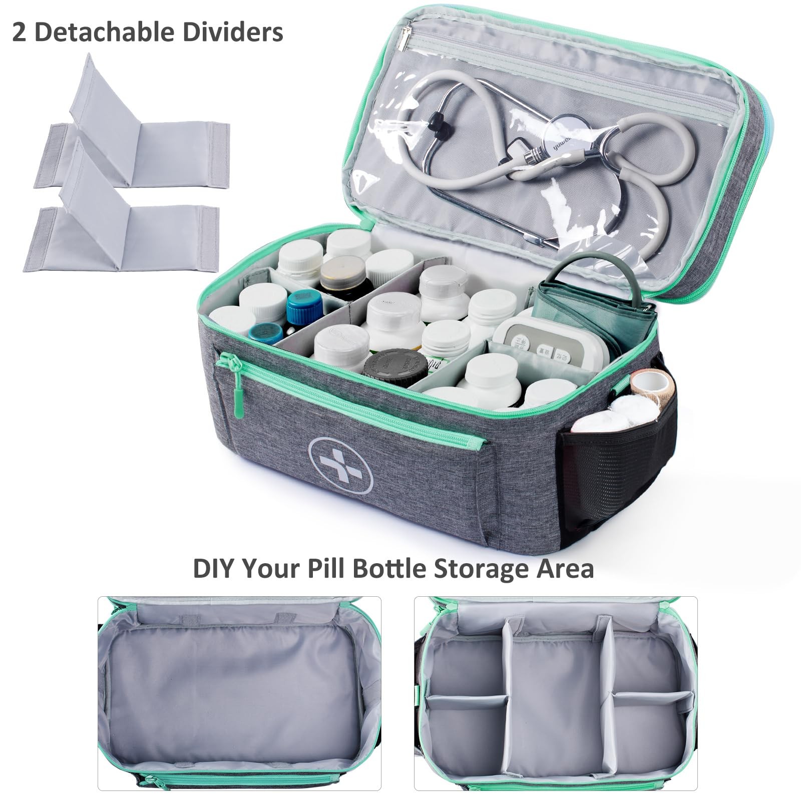 BAGSFY Travel Medicine Bag Organizer, Medical Double-Layer(Style A), Grey