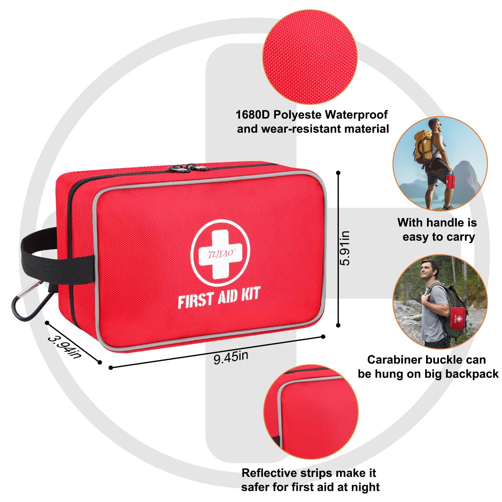 330 Piece First Aid Kit, Premium Waterproof Compact Trauma Medium, Red
