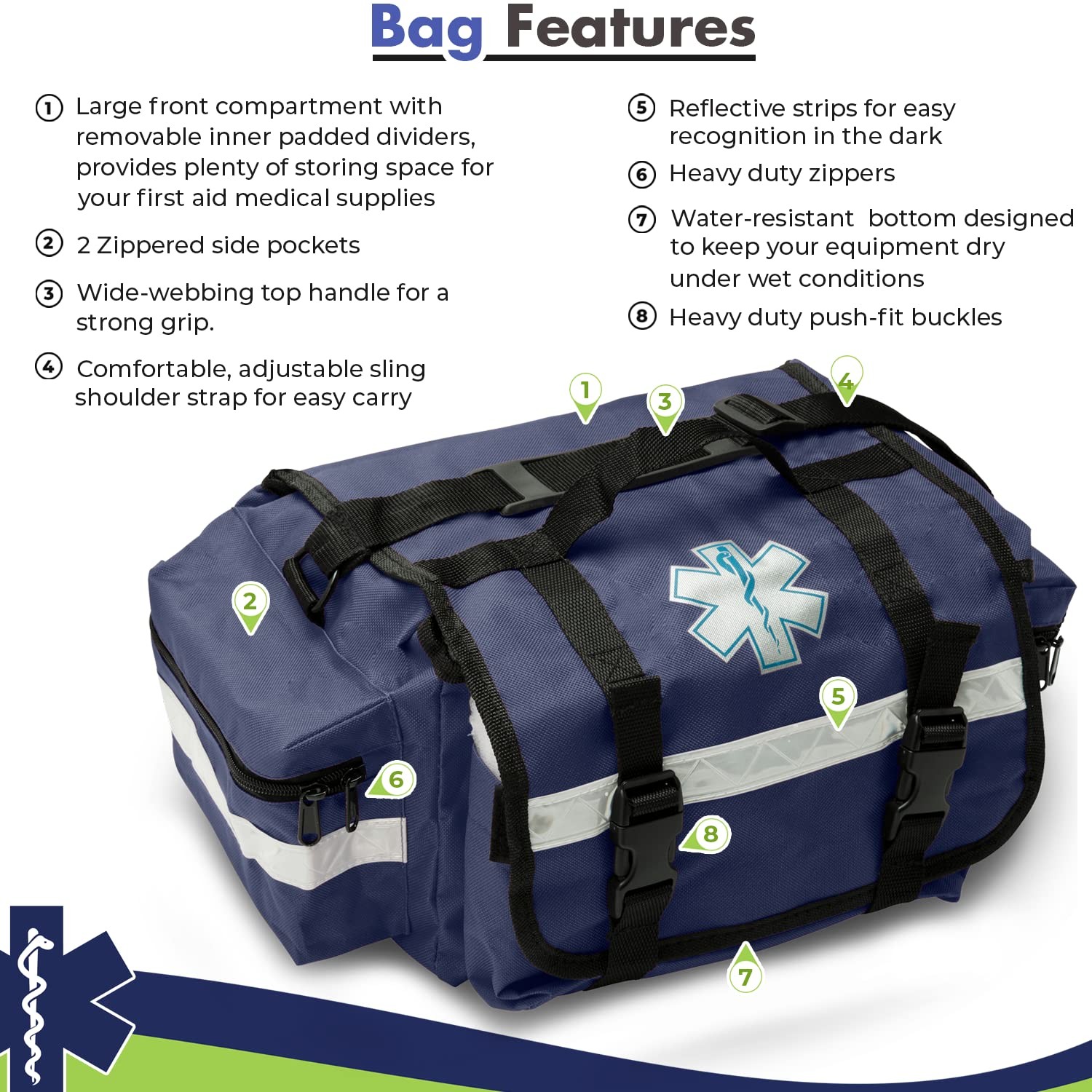 NOVAMEDIC Professional Empty Blue First Responder Bag, 17" x 9" x 7",