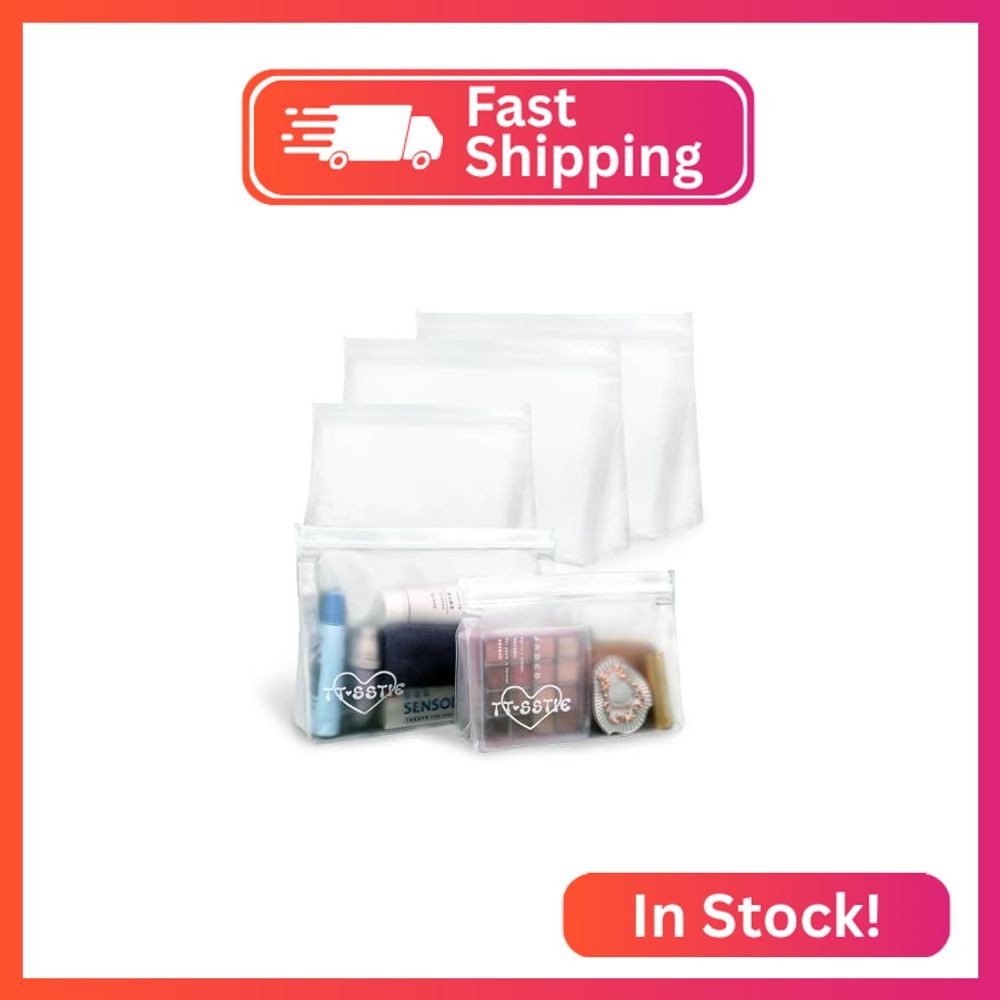 5 Pack Clear Toiletry bags, TSA Approved Quart Size Zipper Bags, PEVA Material L