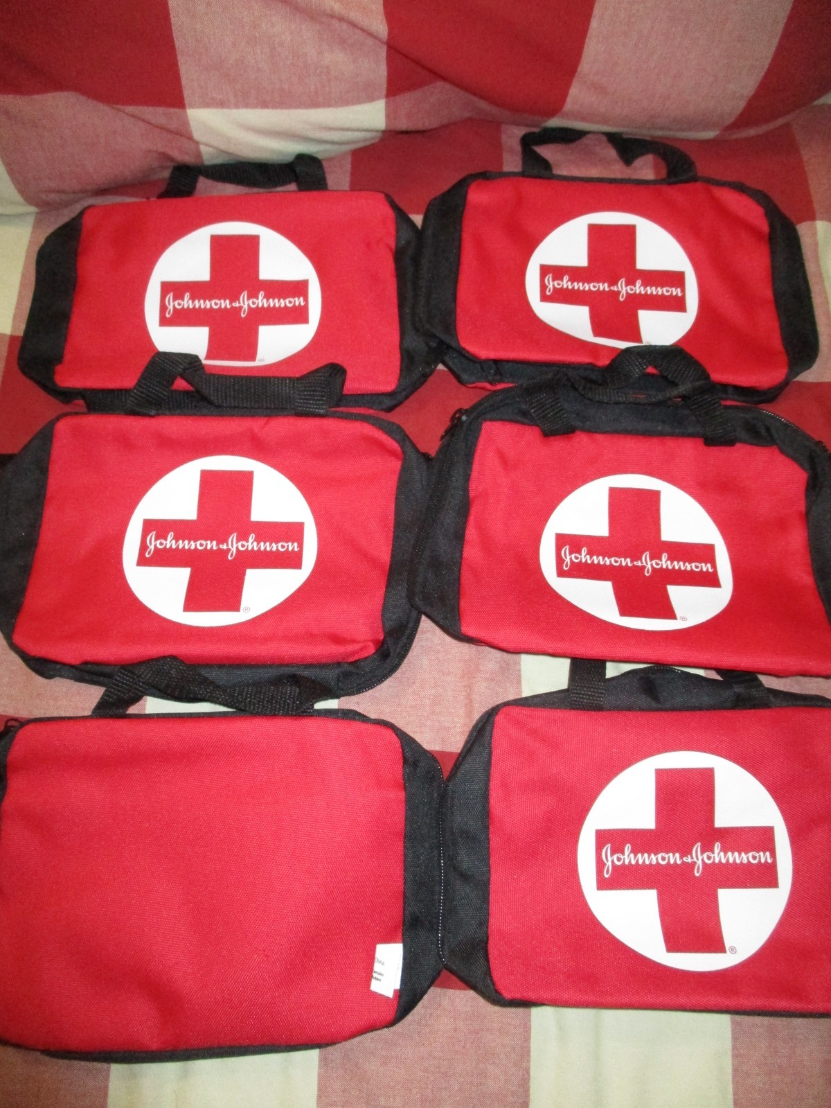 6 First Aid Kit Empty Zippered Bag Red Black Soft Side Johnson & Johnson Pouch