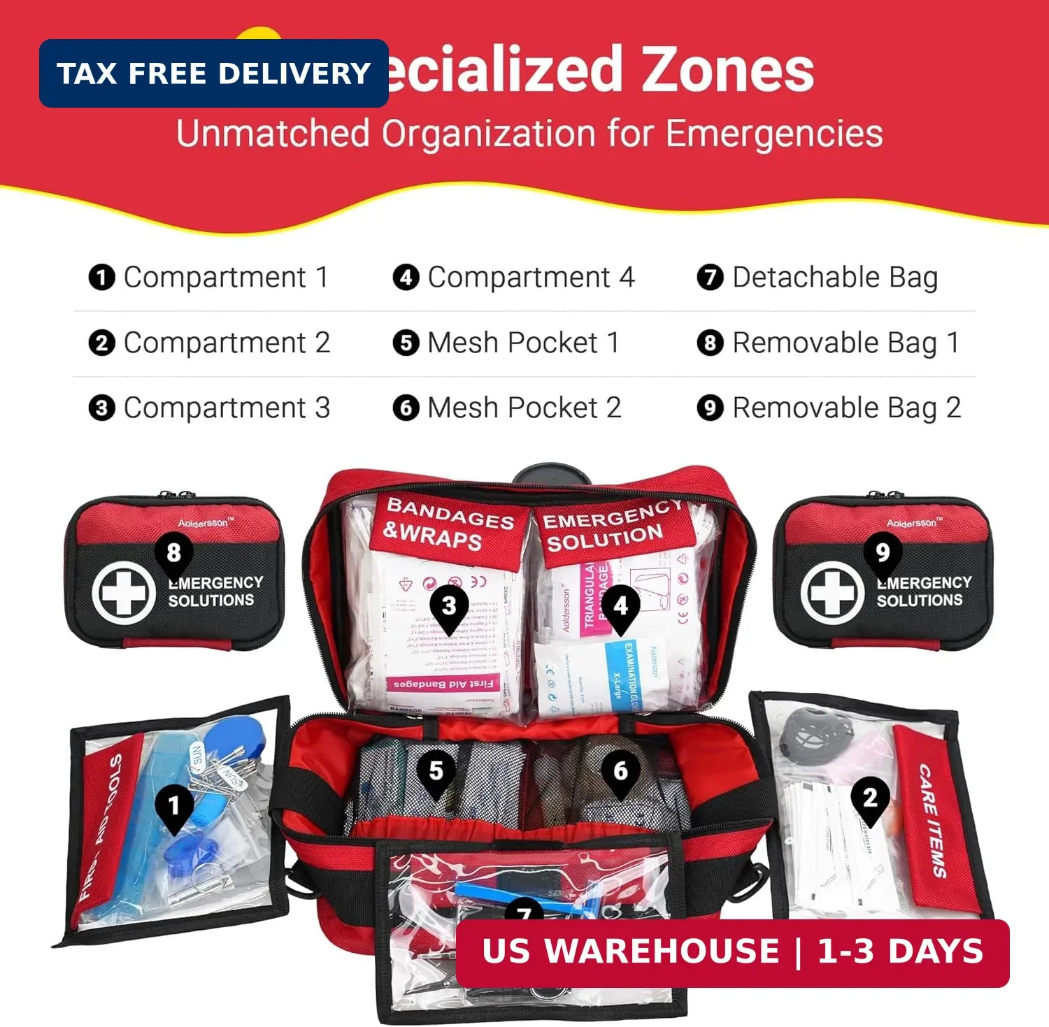 520 Piece Large First Aid Kit – Emergency Survival Kit for Car, Home, Camping, a