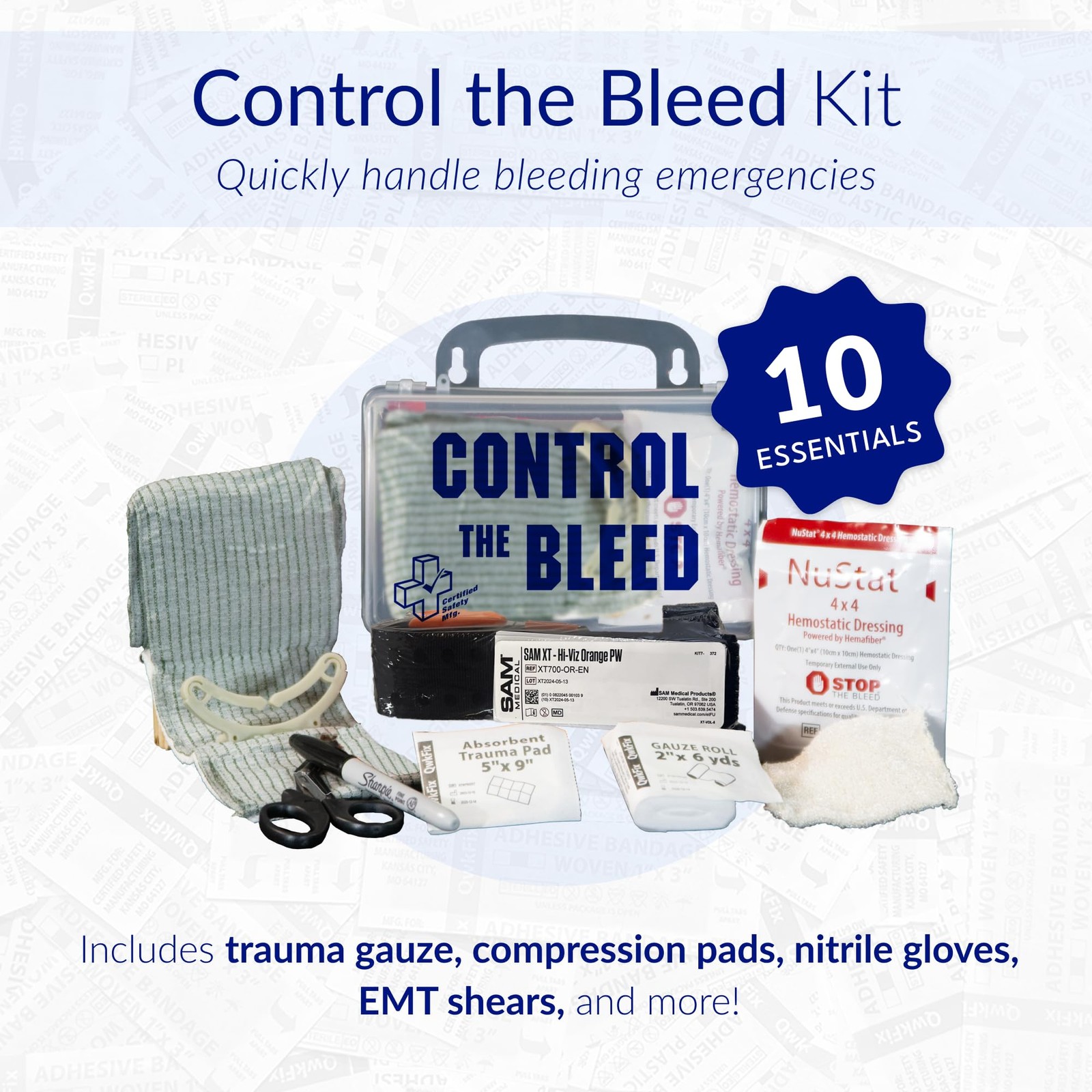 Mfg Control the Bleed Kit – 10pc USA-Made Control the Bleed Kit with Tourniqu…