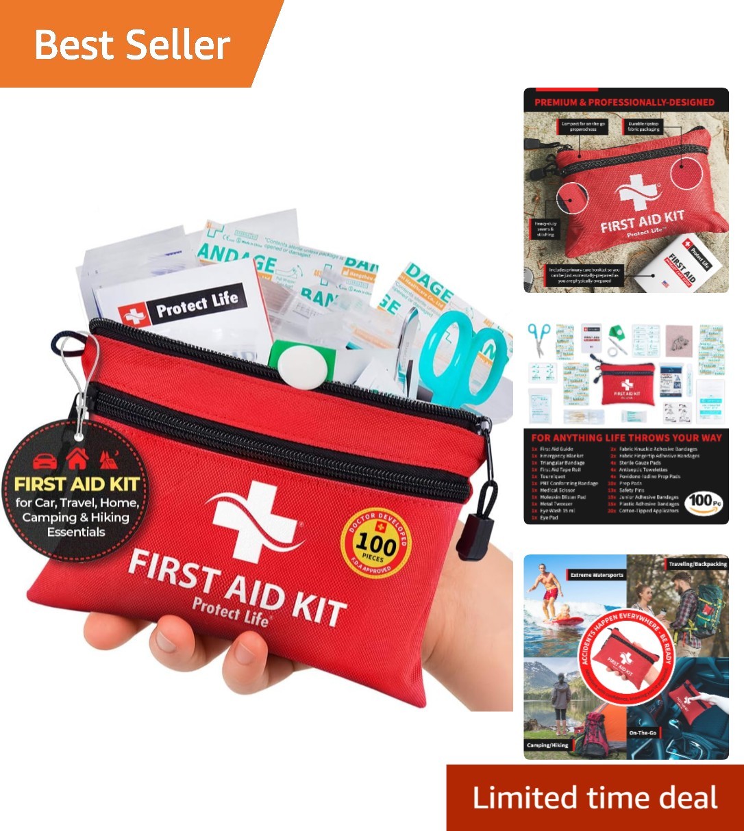 Doctor Designed 100 Piece First Aid Kit with Guide and Supplies