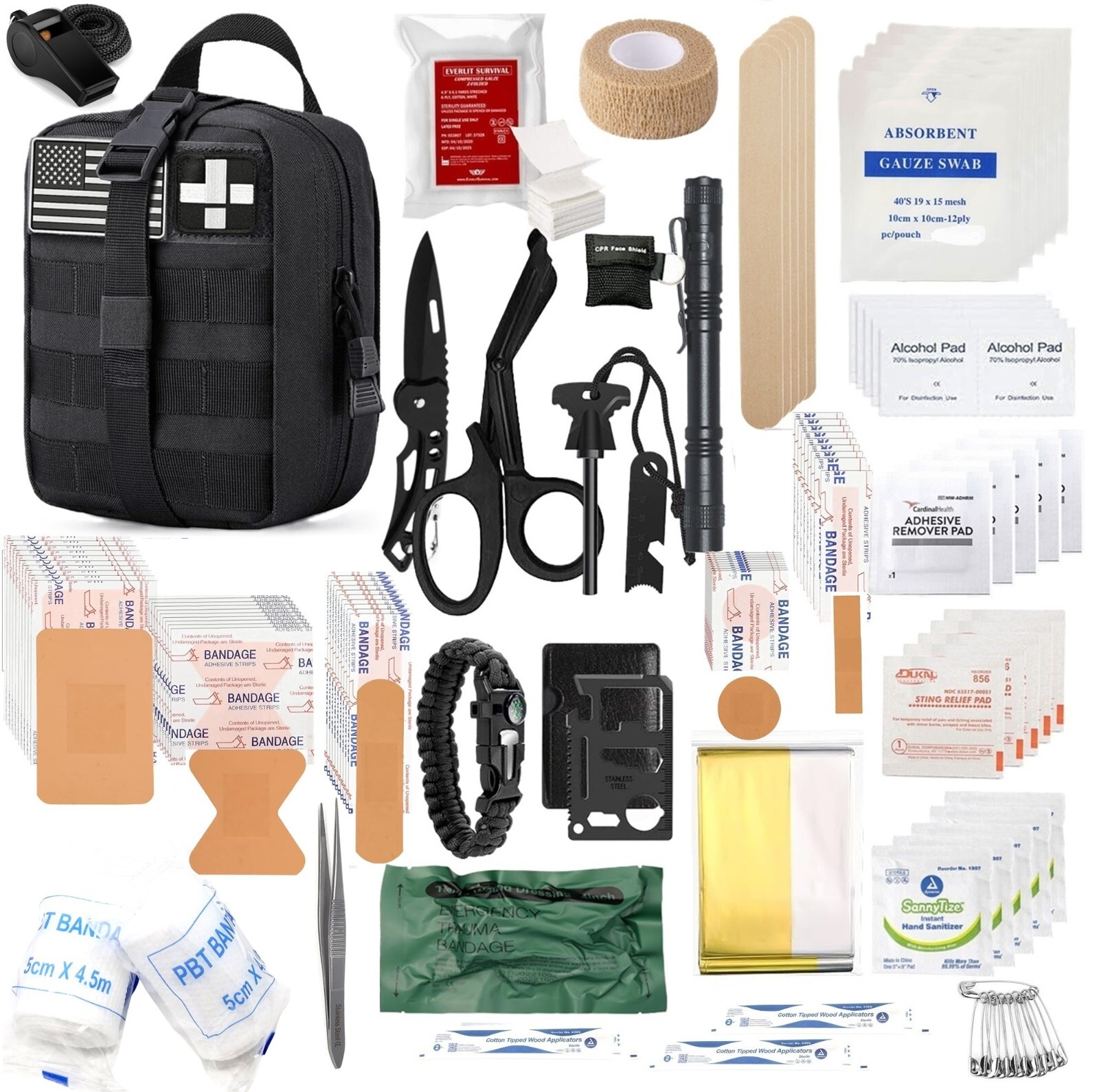 109Pc First Aid Kit For Tactical Emergency Trauma Military Survival Travel Black