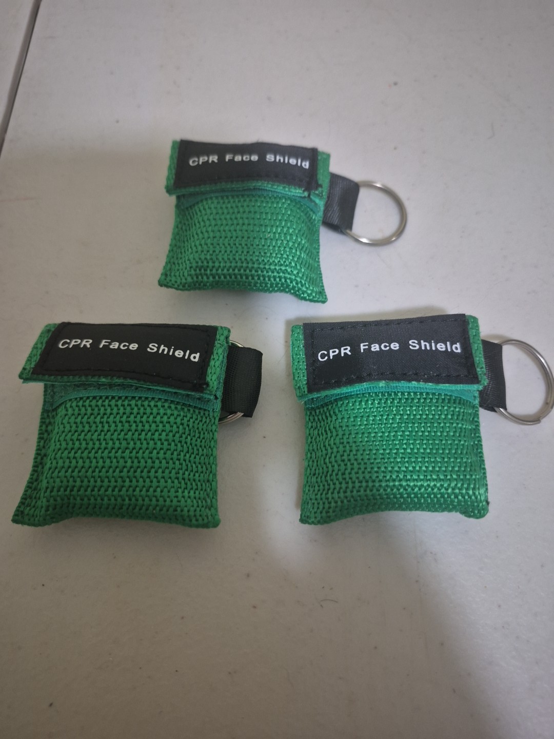 3 Green CPR Face Shield Pocket Mask with Keychain imprinted CPR 30:2