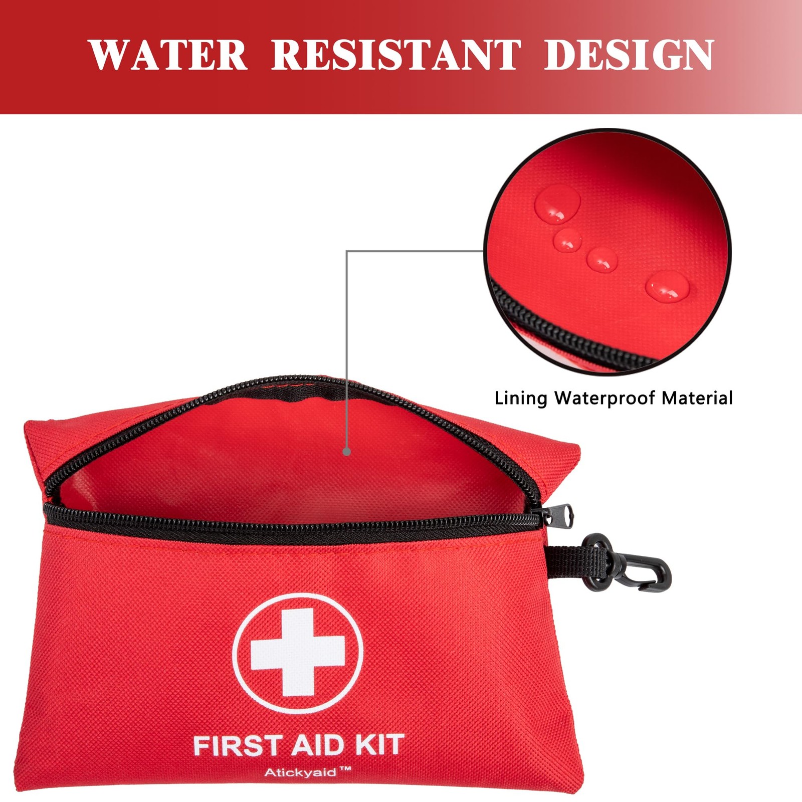 Atickyaid Mini First Aid Kit – 140 Piece Small 140 Pieces, Red
