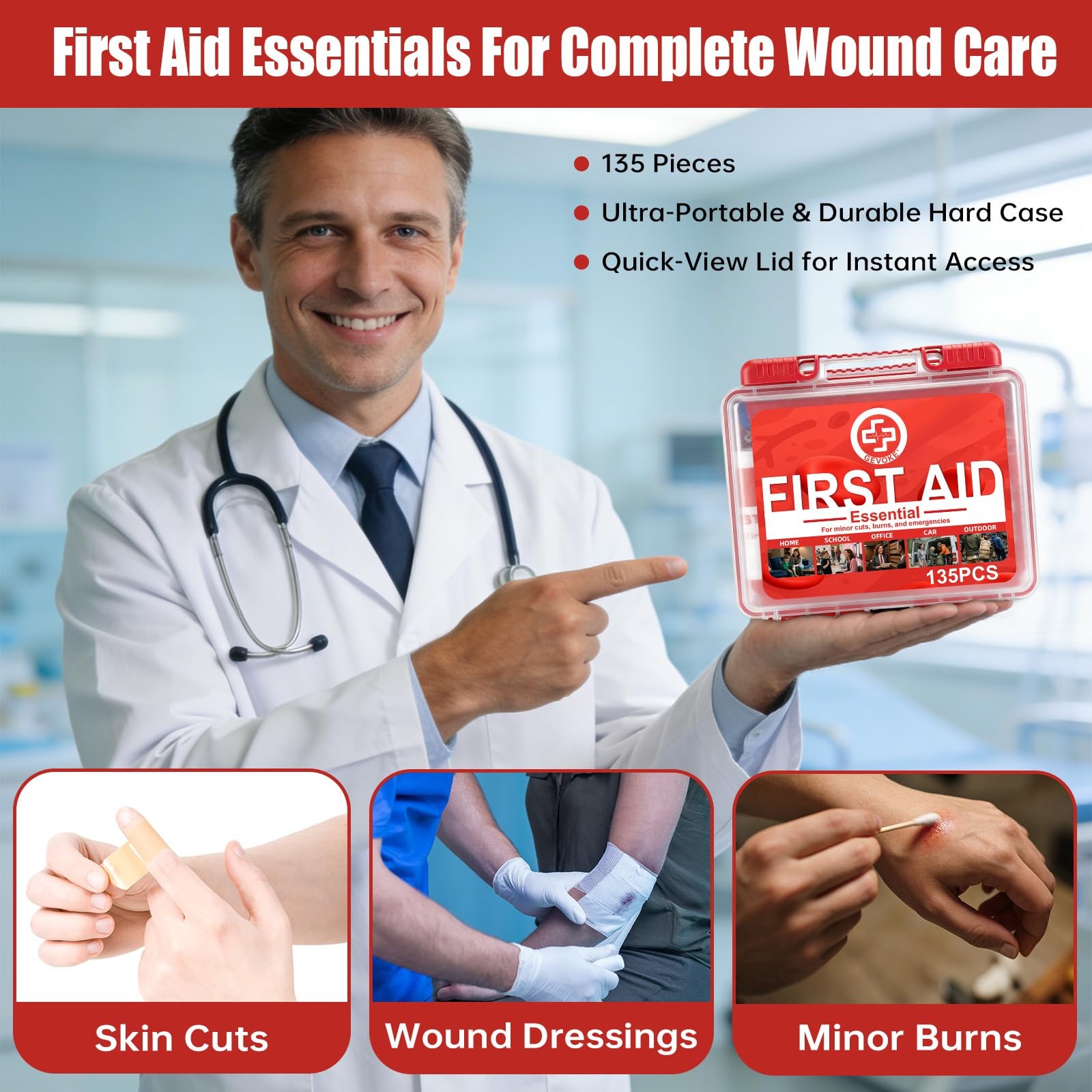 Mini First Aid Kit – 135 Piece HardCase First Aid Box for Home, Car, Travel, …
