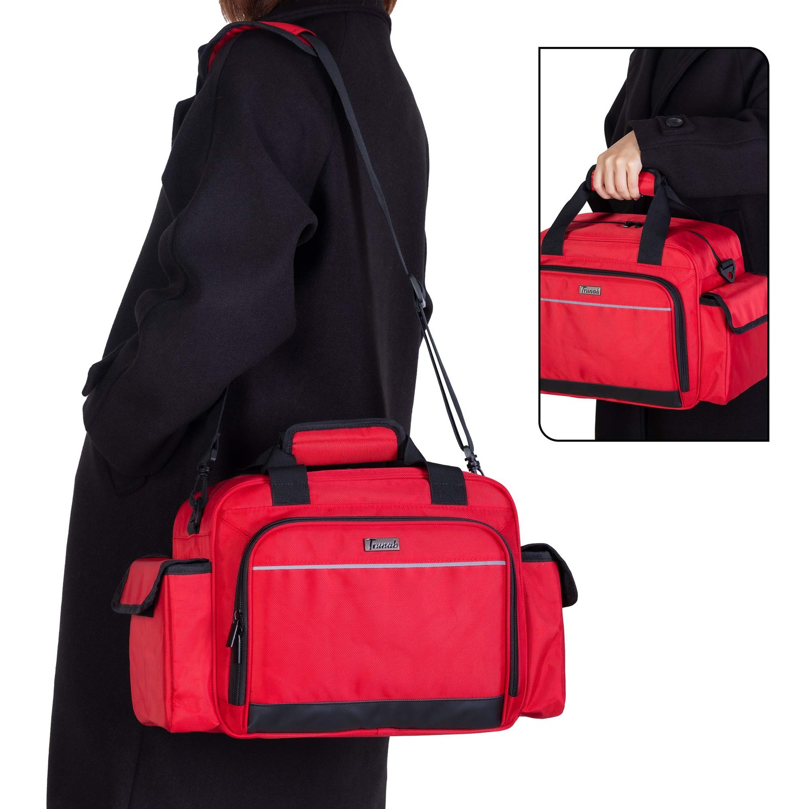 Trunab Home Health Nurse Bag Empty, Portable Medical 1 Count (Pack of 1), Red