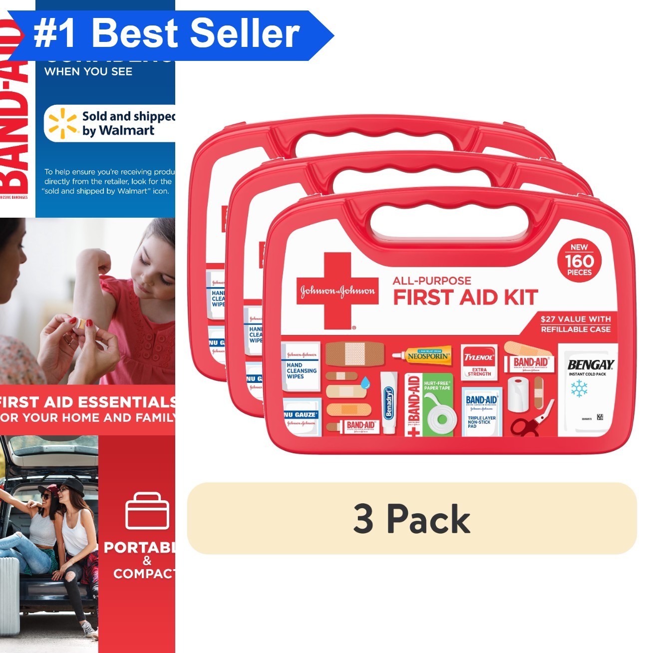 First Aid Kit 160 Piece Portable Compact All-Purpose For Home Travel Car Camping