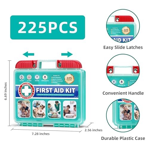 225 Pieces First Aid Kit, Includes Ice Pack, Adhesive Bandages, Wound Gauze