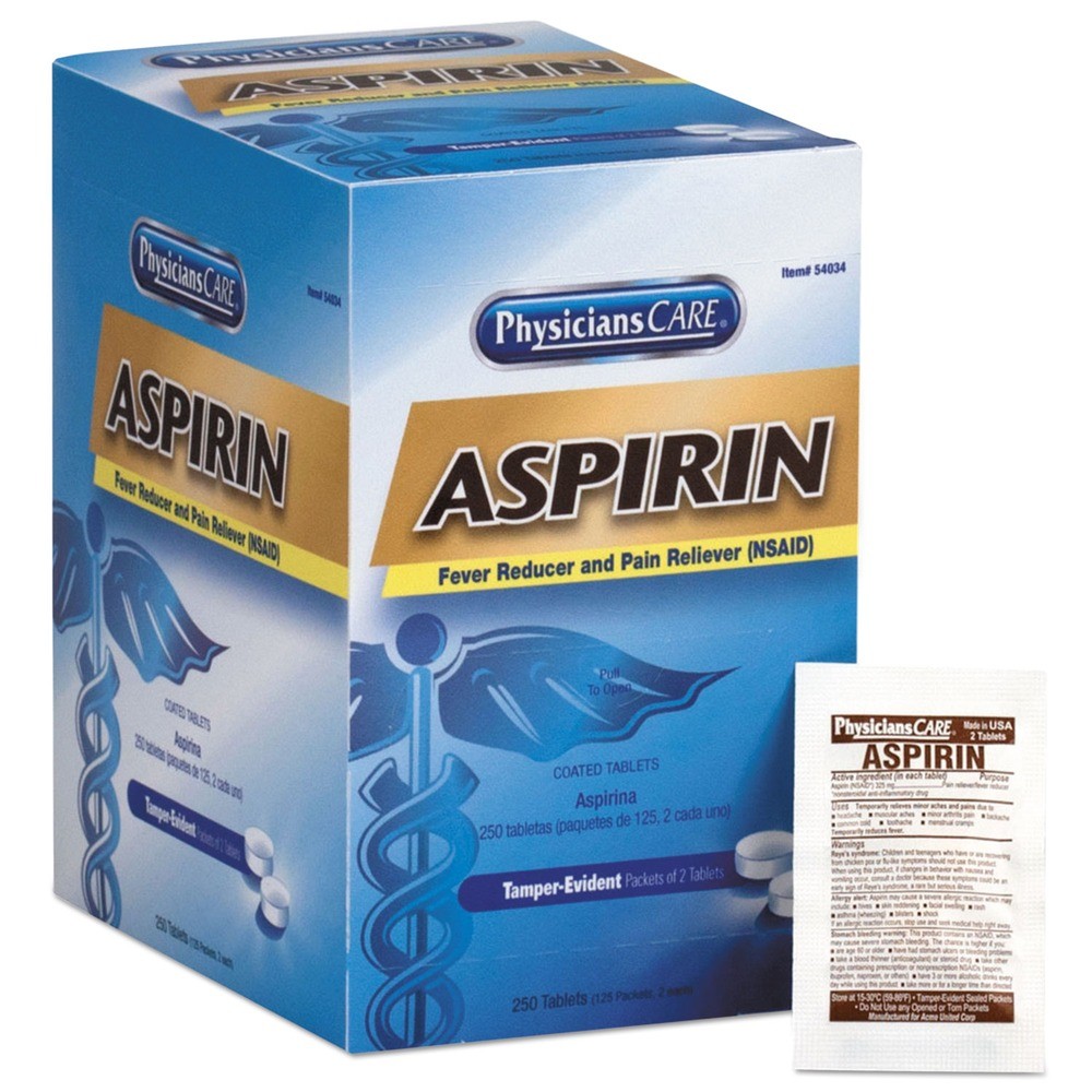 First Aid Only 54034 Aspirin Tablets (250/Box) New